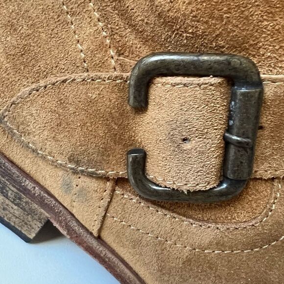 SAKS FIFTH AVENUE ITALY 10022 SHOES CAMEL SUEDE ANKLE BUCKLE BOOTS - Picture 7 of 14
